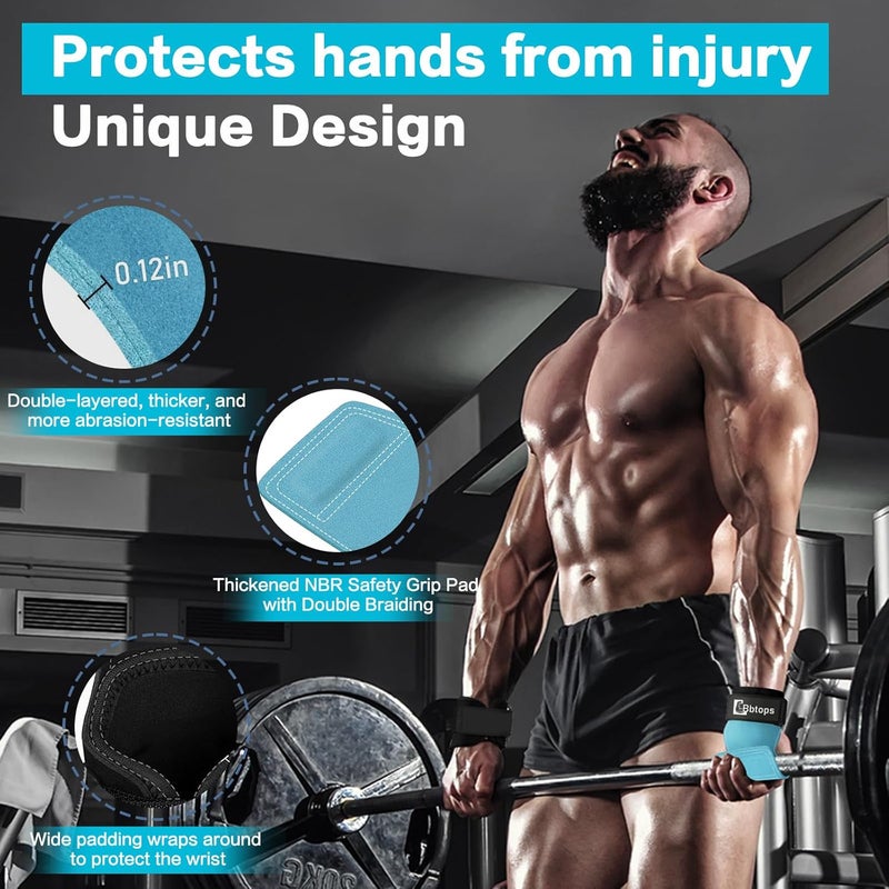 Bbtops Weight Lifting Wrist Strap, Double-Layer Leather Wrist Straps for Gym Strength Training Weightlifting,Deadlift and Powerlifting, Enhance Grip Strength Neoprene Padding Gym Workout Lifting Straps for Men & Women (Pair) - Image 4